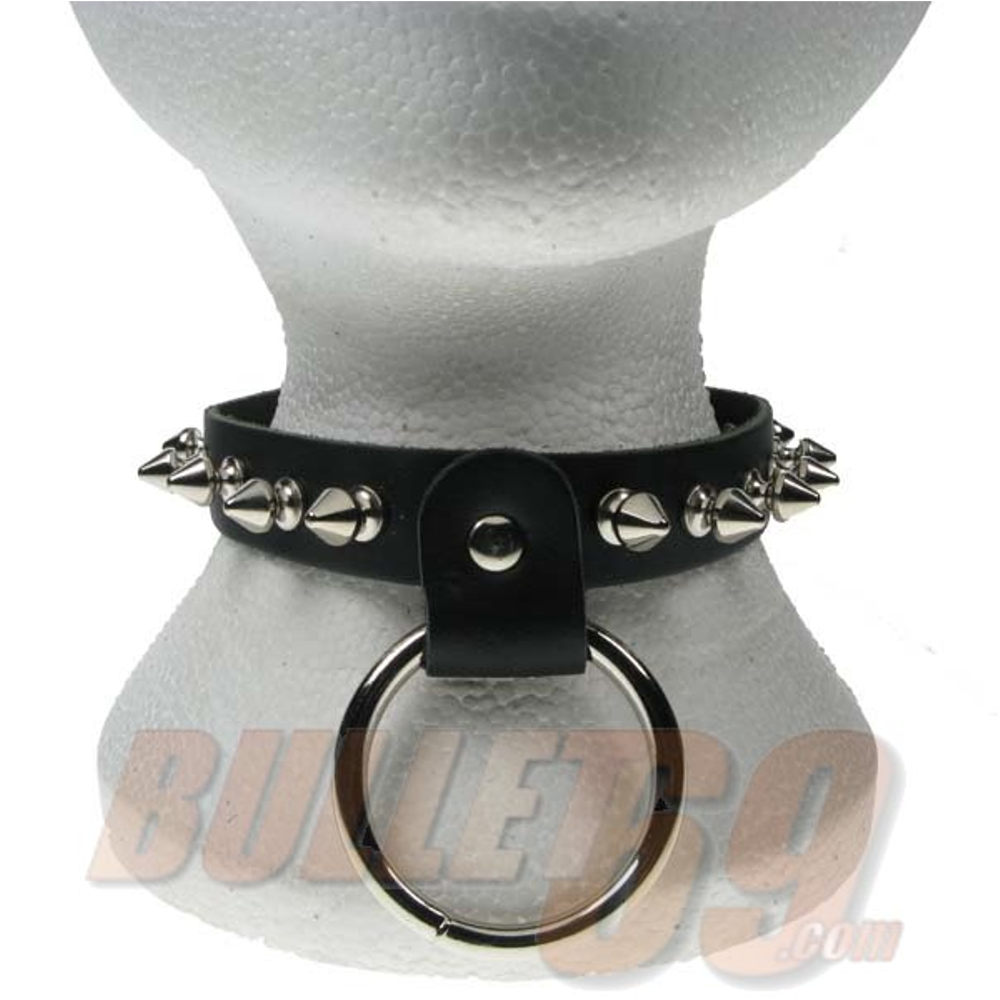 Bullet 69 Funky Punk - 1 row spike with large ring Choker - Zwart